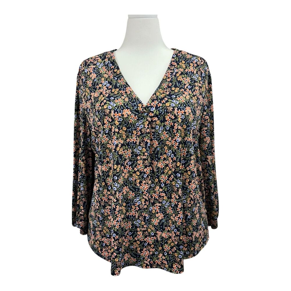 Vince Camuto Floral V Neck Long Sleeve Blouse Sz XXL